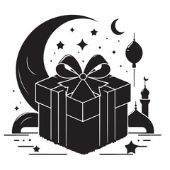 Eid Gift Box Vector with Islamic Symbols
