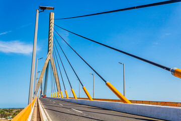 Tampico Bridge for cars that connects Tamaulipas and Veracruz on a sunny day 