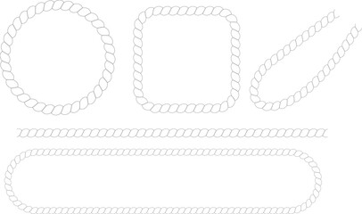 Vector Rope Frames Set  Twisted Rope Borders in Oval, Circle, and Rectangle Shapes
