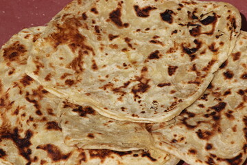 A close-up of the traditional Moroccan flatbread known as msemmen or msemen