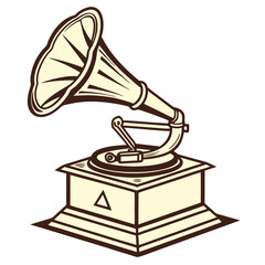 Old wooden gramophone playing vinyl record, an antique music player with a retro horn speaker, evoking vintage audio nostalgia