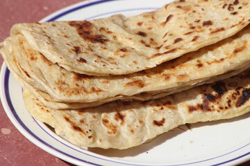 A close-up of the traditional Moroccan flatbread known as msemmen or msemen