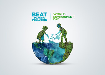 #BeatPlasticPollution, World Environment day concept 2025 3d tree background. 