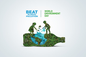#BeatPlasticPollution, World Environment day concept 2025 3d tree background. 