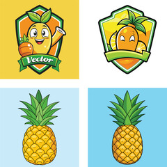 Cartoon Mascot Fruit Vector Logo Design And Pineapple Background Image