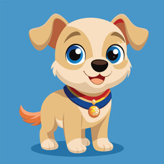 Adorable cartoon puppy with big eyes and a colorful collar on a blue background