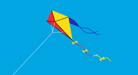 Colorful kite flying against a clear blue sky  