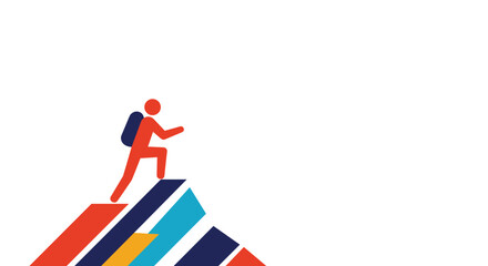 Abstract hiker ascending colorful mountain peak in modern design  