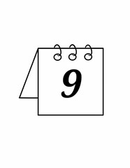 A black outline icon of a desk calendar showing the number "9".