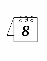 A black outline icon of a desk calendar showing the number "8".