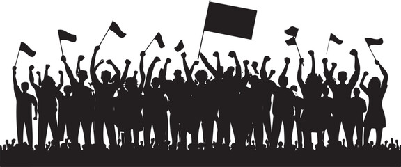 Grass silhouette vector illustration with a fun group of people dancing at a sunset concert