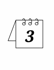 A black outline icon of a desk calendar showing the number "3".