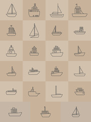 Icon sheet of ship and boat with editable line