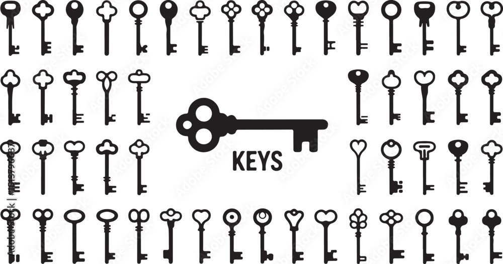 Poster high resolution key silhouette icon set a collection of detailed key icons for design projects