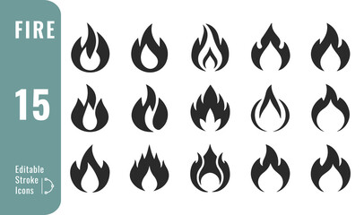 Fire Flame Icons Set &ndash; Solid Burn Symbol for Alert, Heat, Safety, UI Design
