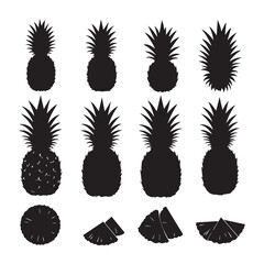 Silhouette set of pineapple on white backgroudnd