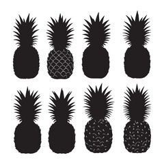 Silhouette set of pineapple on white backgroudnd