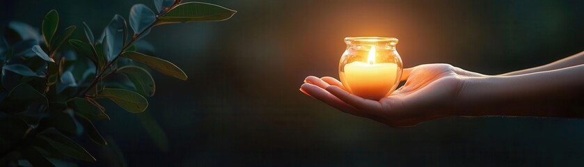 Close-up of hands holding a glowing heart.