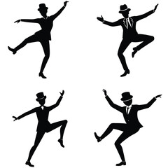 Dancing Silhouettes Elegant Suits Vintage Style Set Four Poses Black And White