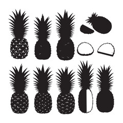 Silhouette set of pineapple on white backgroudnd