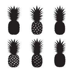 Silhouette set of pineapple on white backgroudnd