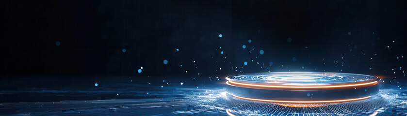 Digital product launch with futuristic interface, sleek and modern design, dynamic and high-tech atmosphere . Thai