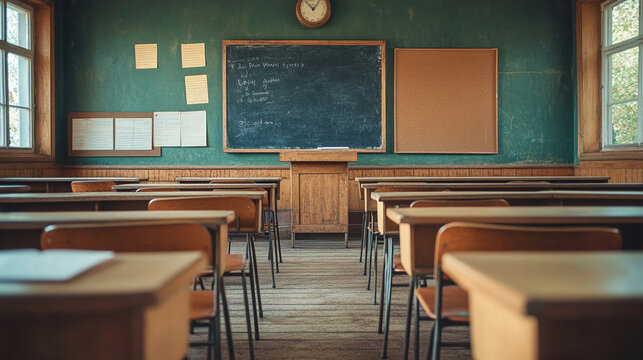 Echoes of Learning A nostalgic classroom scene evoking memories of bygone school days and quiet contemplation under the