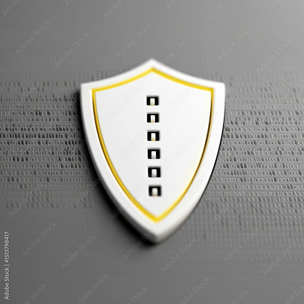 Poster security researchers risk assessment monitoring concept. shield emblem with a white and yellow desig