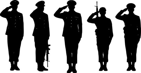 silhouette of a salute soldier military salute in black and white background.soldier standing with gun.
