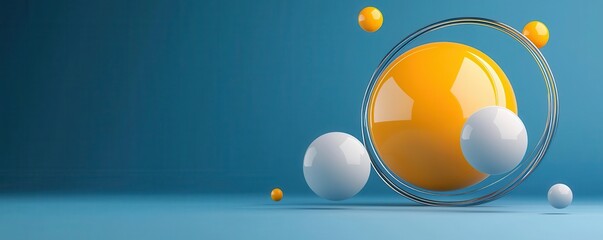 Abstract spheres in vibrant colors on a blue background.