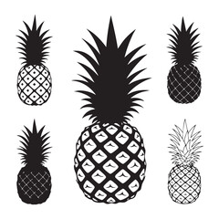 Silhouette set of pineapple on white backgroudnd