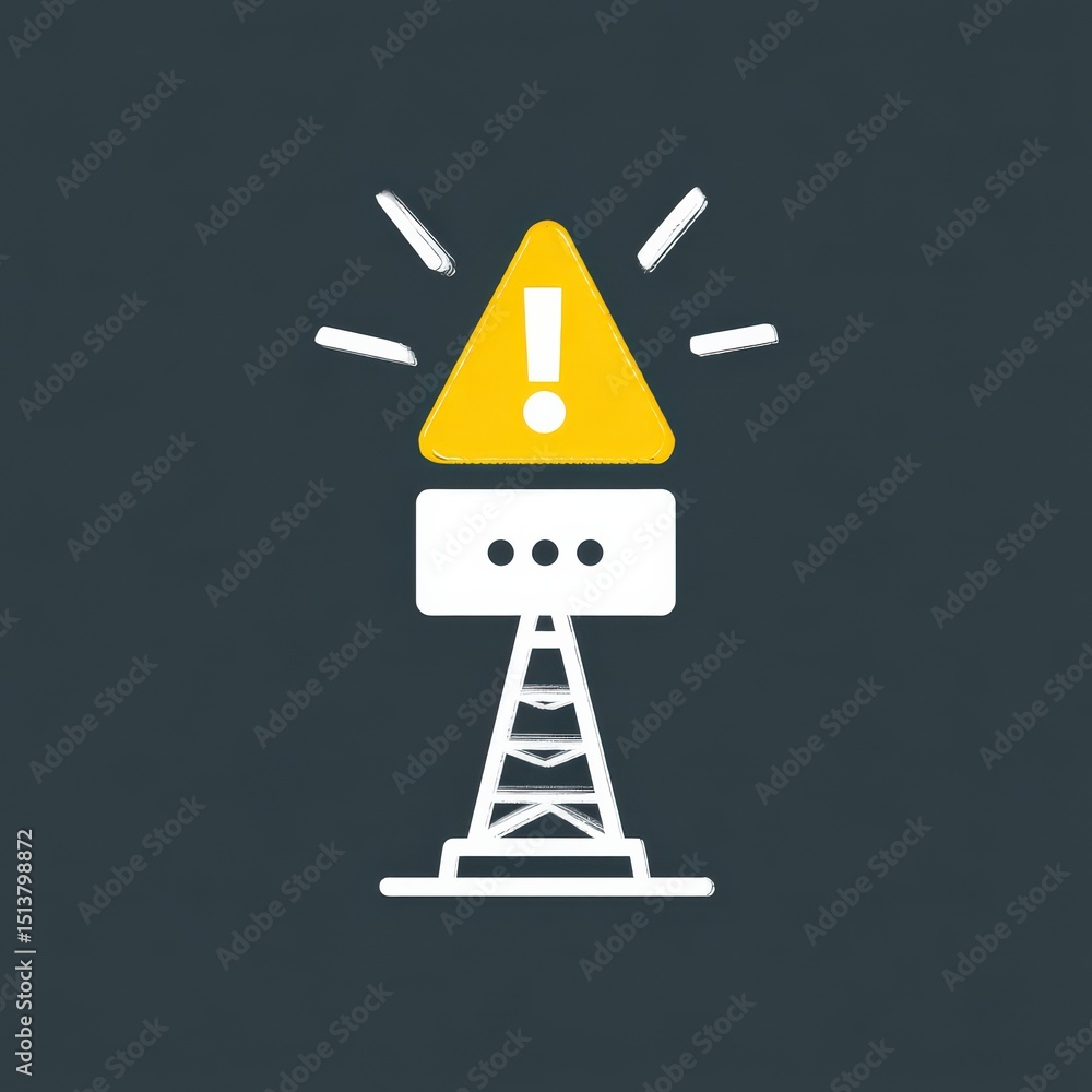 Poster security researchers risk assessment monitoring concept. warning signal on a tower with a yellow ale