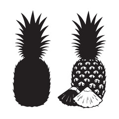 Silhouette set of pineapple on white backgroudnd