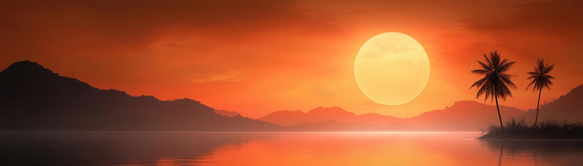 Traditional longtail boat on calm tropical sea at sunrise