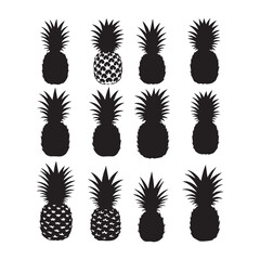 Silhouette set of pineapple on white backgroudnd