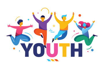 Fototapeta premium Vibrant Vector Art Four Joyful Jumping Figures Representing Youth