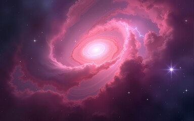 Obraz premium Pink and Purple Cosmic Nebula with Glowing Stars. High quality