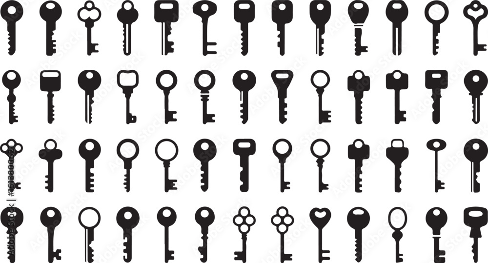 Poster silhouette key icon set a collection of high quality key icons for design projects