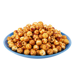 A vibrant bowl of caramel popcorn overflowing with sweet goodness, perfect for snacking