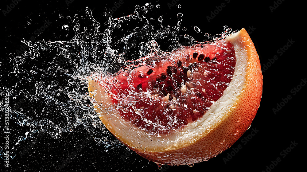 Poster a slice of grapefruit is being splashed with water