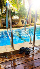 Paradise beach with white sand and coco palms. Summer vacation and summer holiday concept