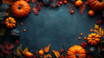 A cozy autumn harvest display of pumpkins and fall foliage evoking warmth and gratitude for the season in deep moody