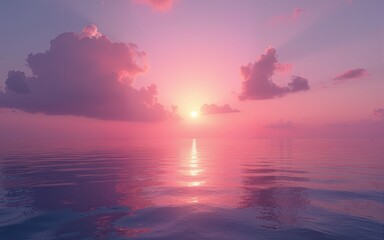 Pink and Purple Sunset Over Calm Ocean Water. High quality