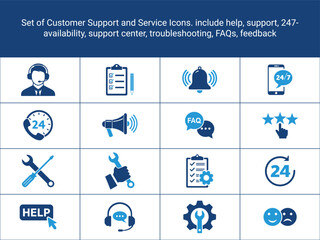 
281. Customer Support Icons. Customer Service Icons. include help, support, 247 availability,
support center, troubleshooting, FAQs, feedback, and technical assistance.