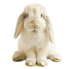 Adorable fluffy rabbit sitting calmly against a plain background, perfect for pet-themed content