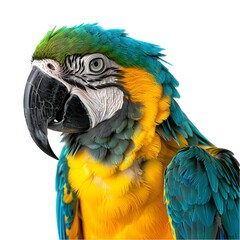 Close-up portrait of a vibrant macaw parrot showcasing its colorful feathers against a plain background