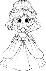 Black and white cartoon princess girl for coloring book or page
