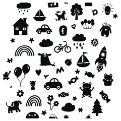 An Assortment Of Kid-Friendly Stickers Depicted in Silhouettes	