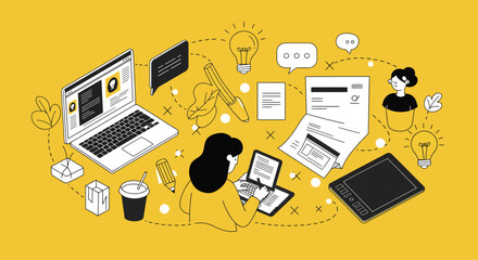 Abstract music background with headphones and digital technology icons for business communication