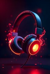 A 3D headphone in a neon background